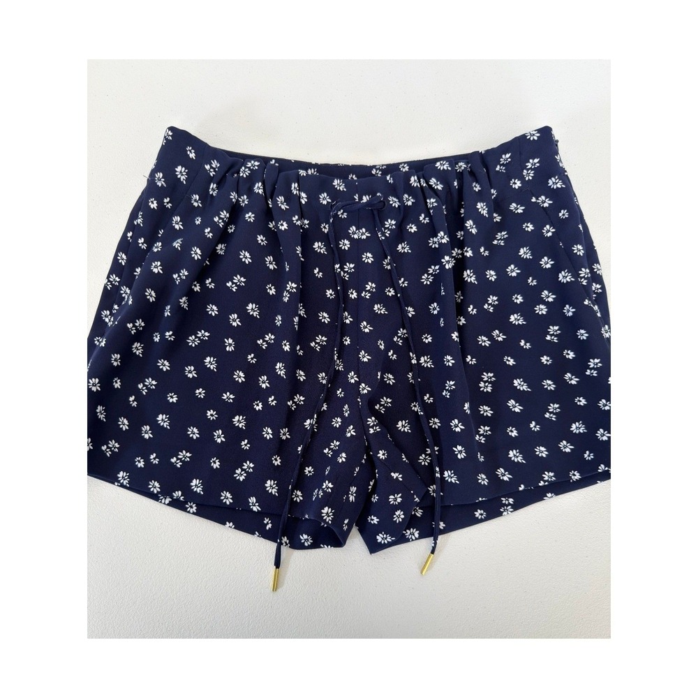 Michael Kors Navy Blue Floral Daisy Drawstring Shorts Side Zip Pocket Size 2 - Picture 2 of 9